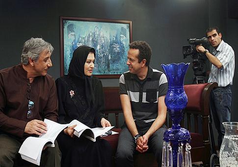 سامان قدم، رویا تیموریان، و مسعود رایگان در پشت صحنه سریال شمس العماره