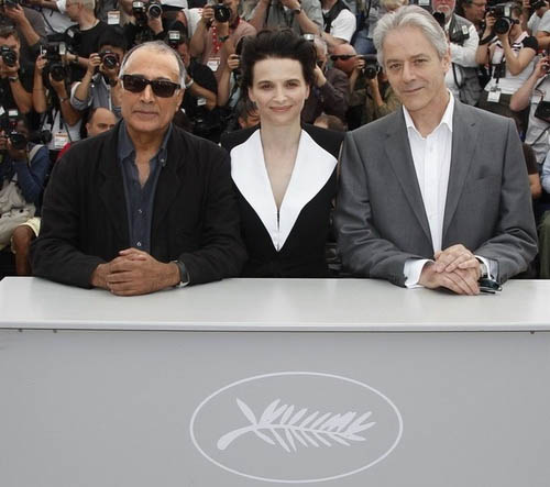 عباس کیارستمی، ژولیت بینوش، و ویلیام شیمل در فستیوال فیلم کن 2010