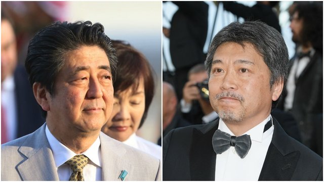 شینزو آبه نخست‌وزیر ژاپن و هیروکازو کورئیدا برنده نخل طلای کن ۲۰۱۸ 
