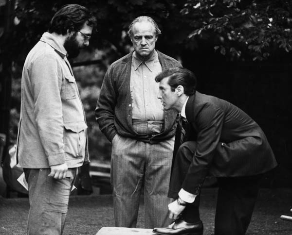 آل پاچینو، مارلون براندو و فرانسیس فورد کاپولا سر صحنه پدرخوانده