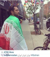 تصویر بهرام رادان با پرچم ایران؛ حمایت از تیم ملی چند ساعت قبل از آغاز بازی با نیجریه